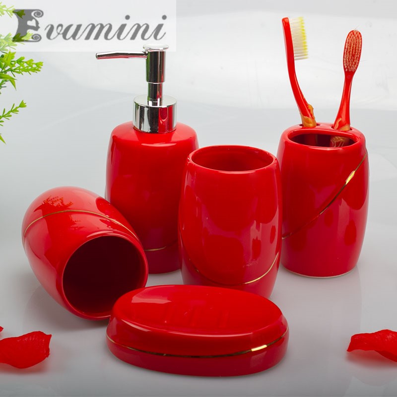 Wedding Bathroom Supply Kit - Wedding Gift for Bathroom/Red Ceramic Bathroom
