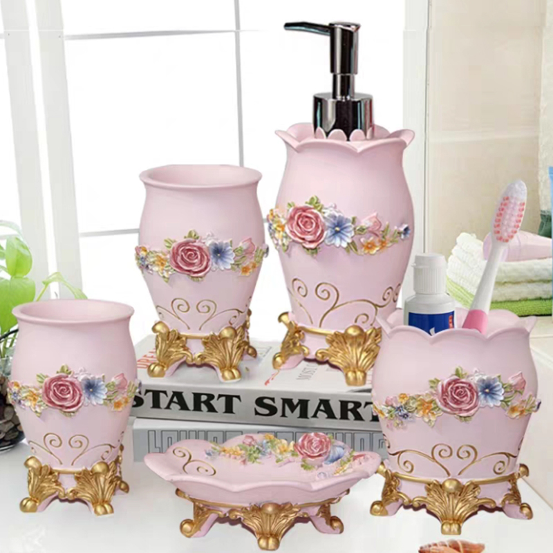 Wedding Bathroom Supply Kit - 5pcs Fashion Bathroom Supplies Resin Bathroom