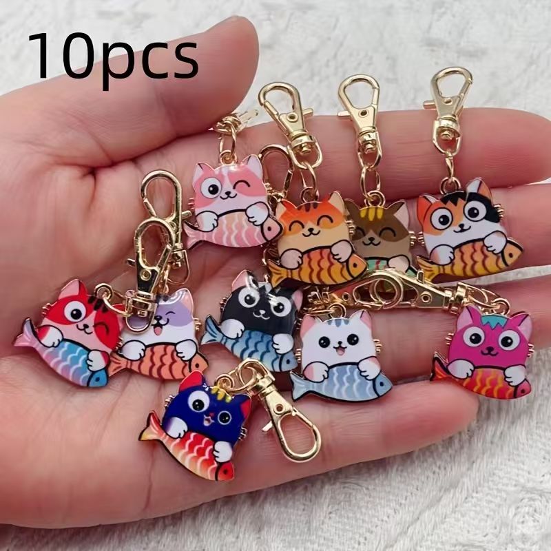 Wedding Yes - 10pcs alloy printed cat keychain, suitable