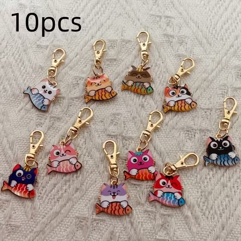 10pcs alloy printed cat keycha - Wedding Yes 评论和价格