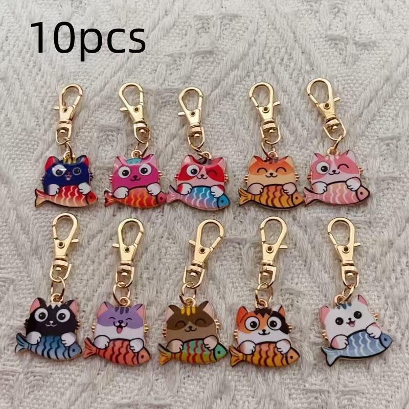 10pcs alloy printed cat keycha - Wedding Yes 评论和价格