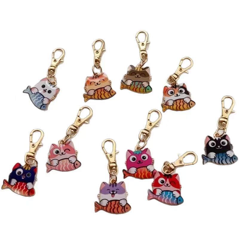 10pcs alloy printed cat keycha - Wedding Yes 评论和价格